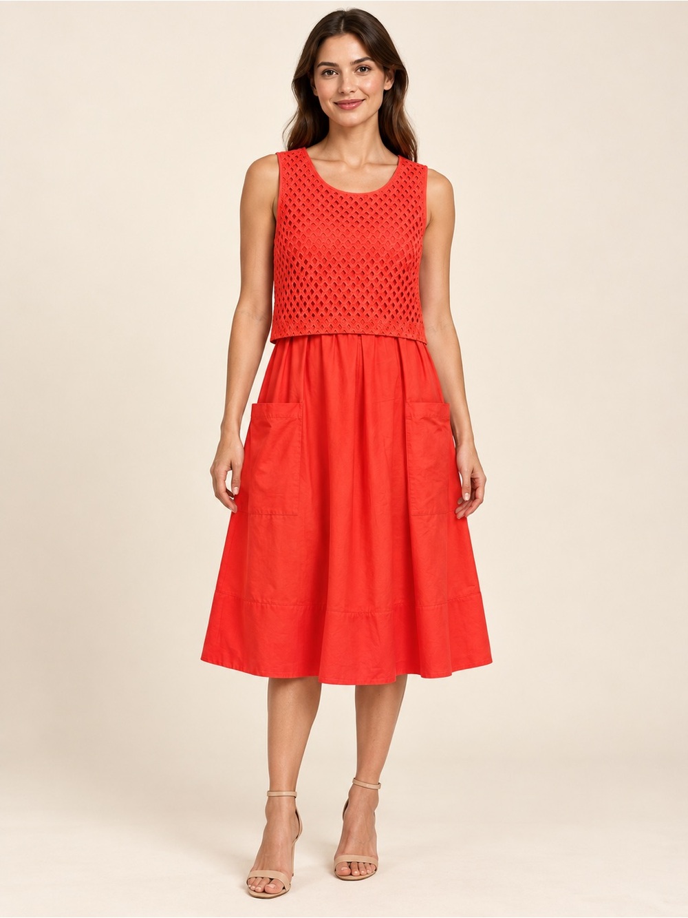 Eliza J 🔥 Sleeveless Crochet-Detail Midi Dress